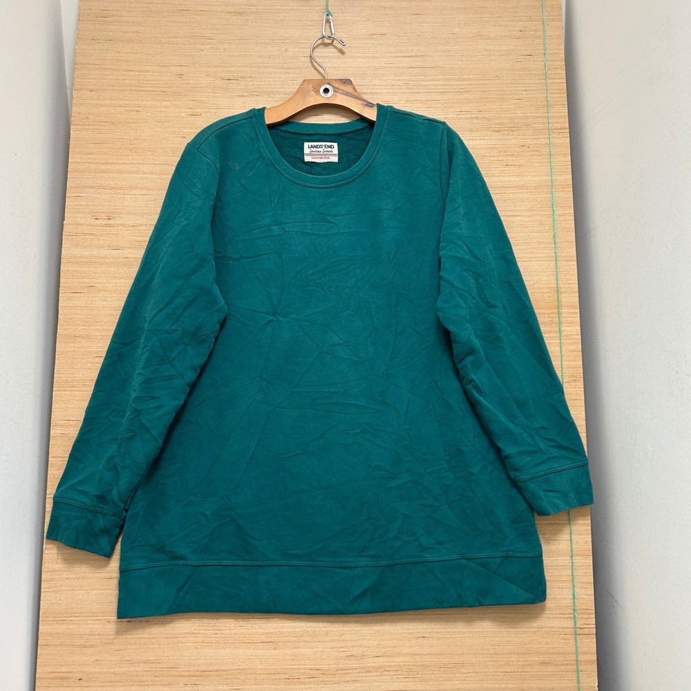 Lands End Serious Sweats Teal Green Crew Neck Tunic Sweatshirt Large